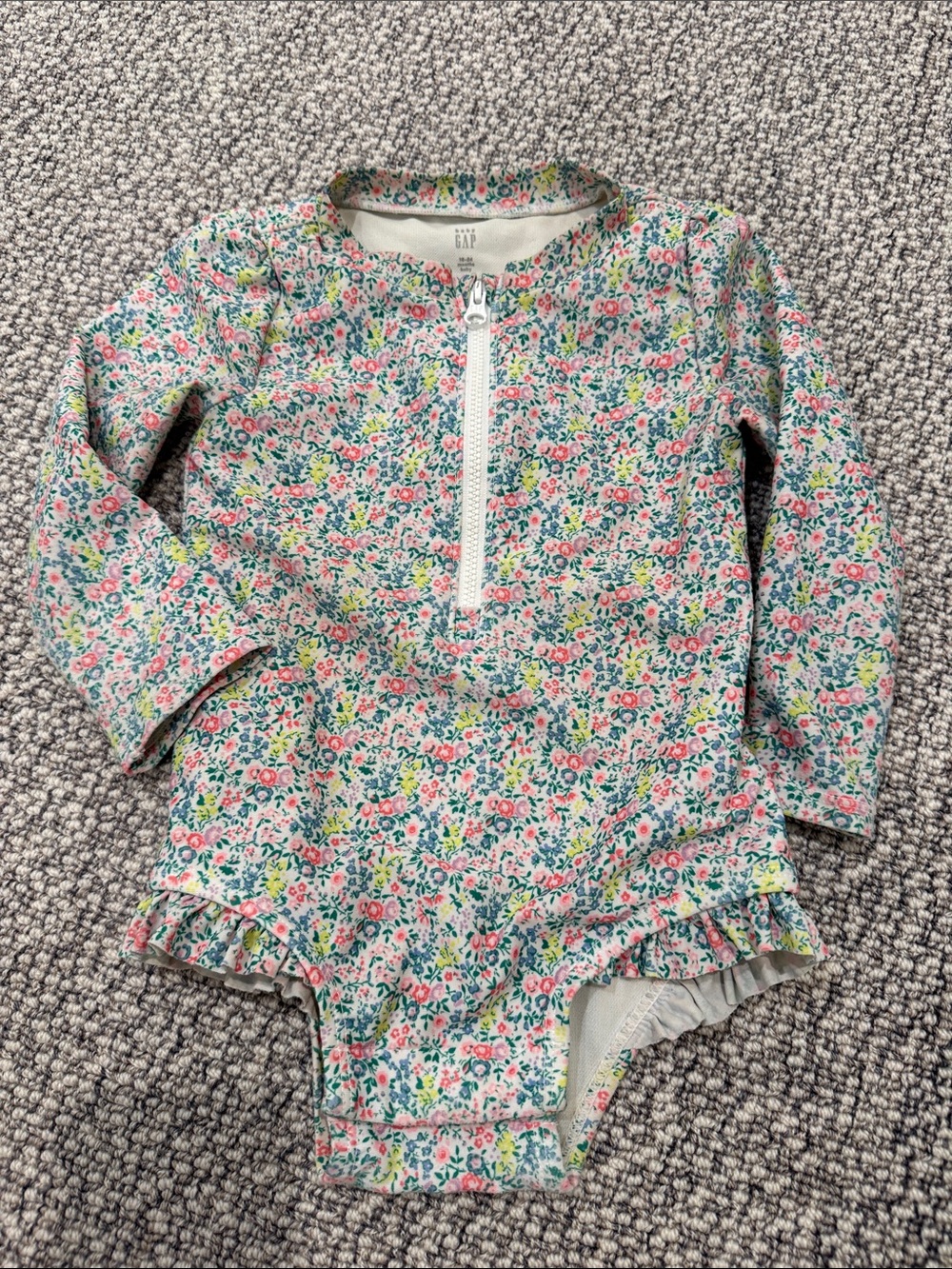 GAP Girls Floral Long-Sleeve Swim One-Piece - Pink/Green/Yellow